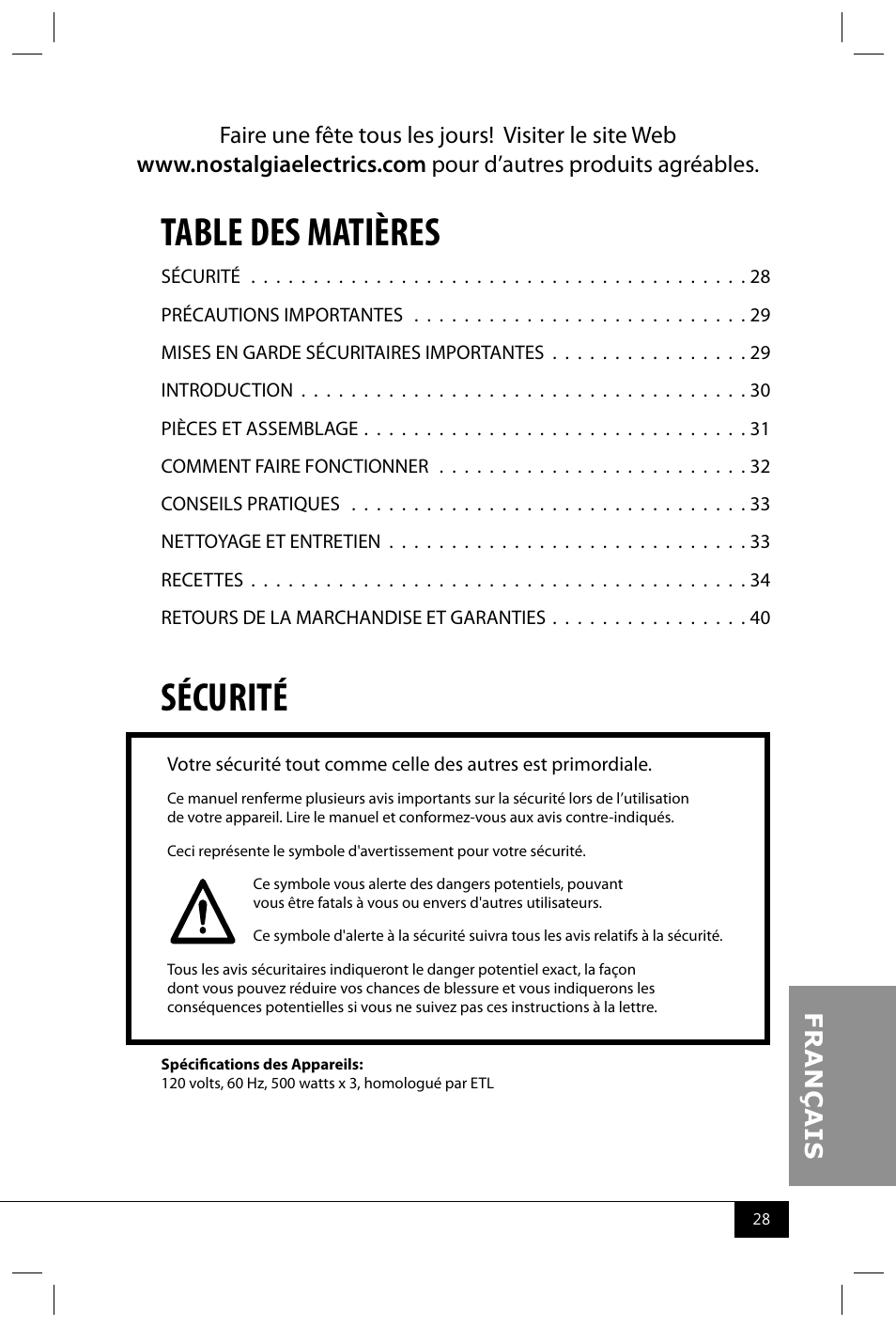 Nostalgia Electrics TDO150SS User Manual | Page 30 / 42