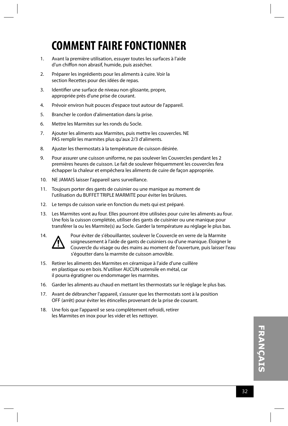 Comment faire fonctionner | Nostalgia Electrics TDO150SS User Manual | Page 34 / 42