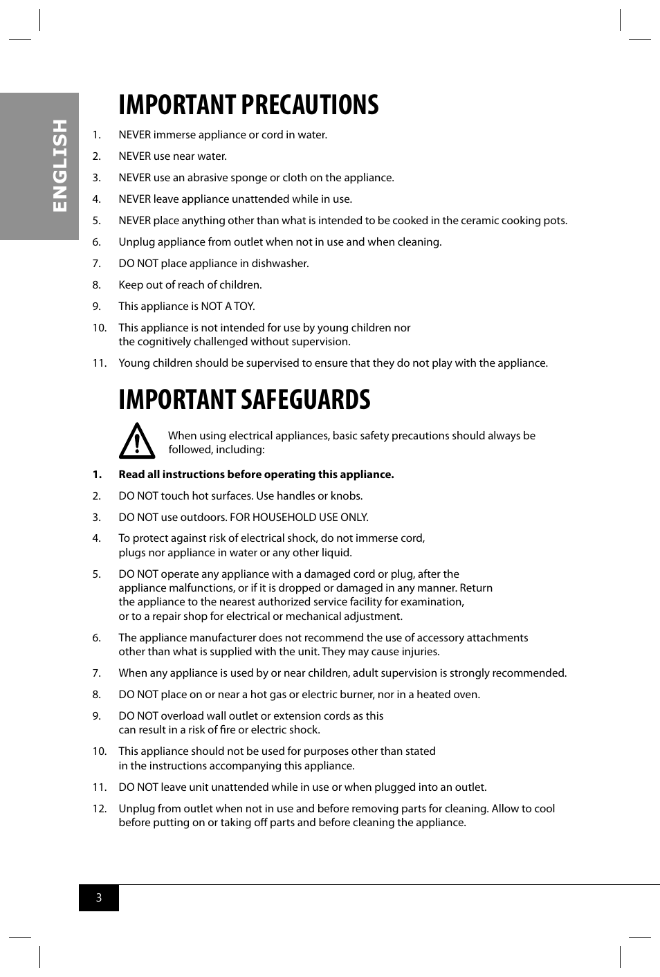 Important precautions, Important safeguards, En g li s h | Nostalgia Electrics TDO150SS User Manual | Page 5 / 42