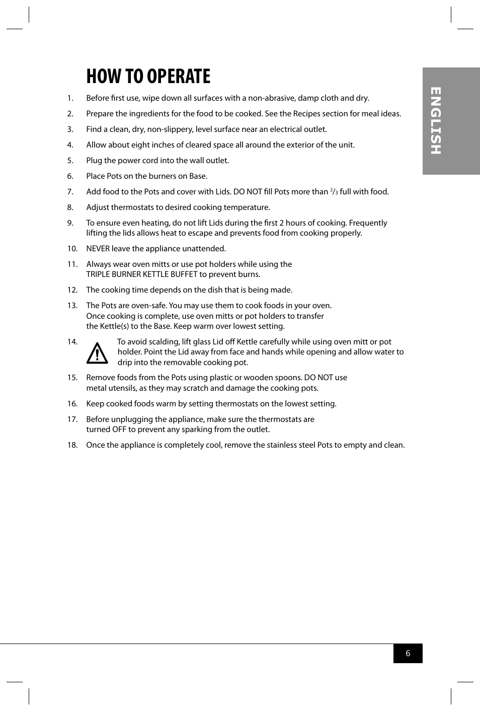 How to operate, En g li s h | Nostalgia Electrics TDO150SS User Manual | Page 8 / 42