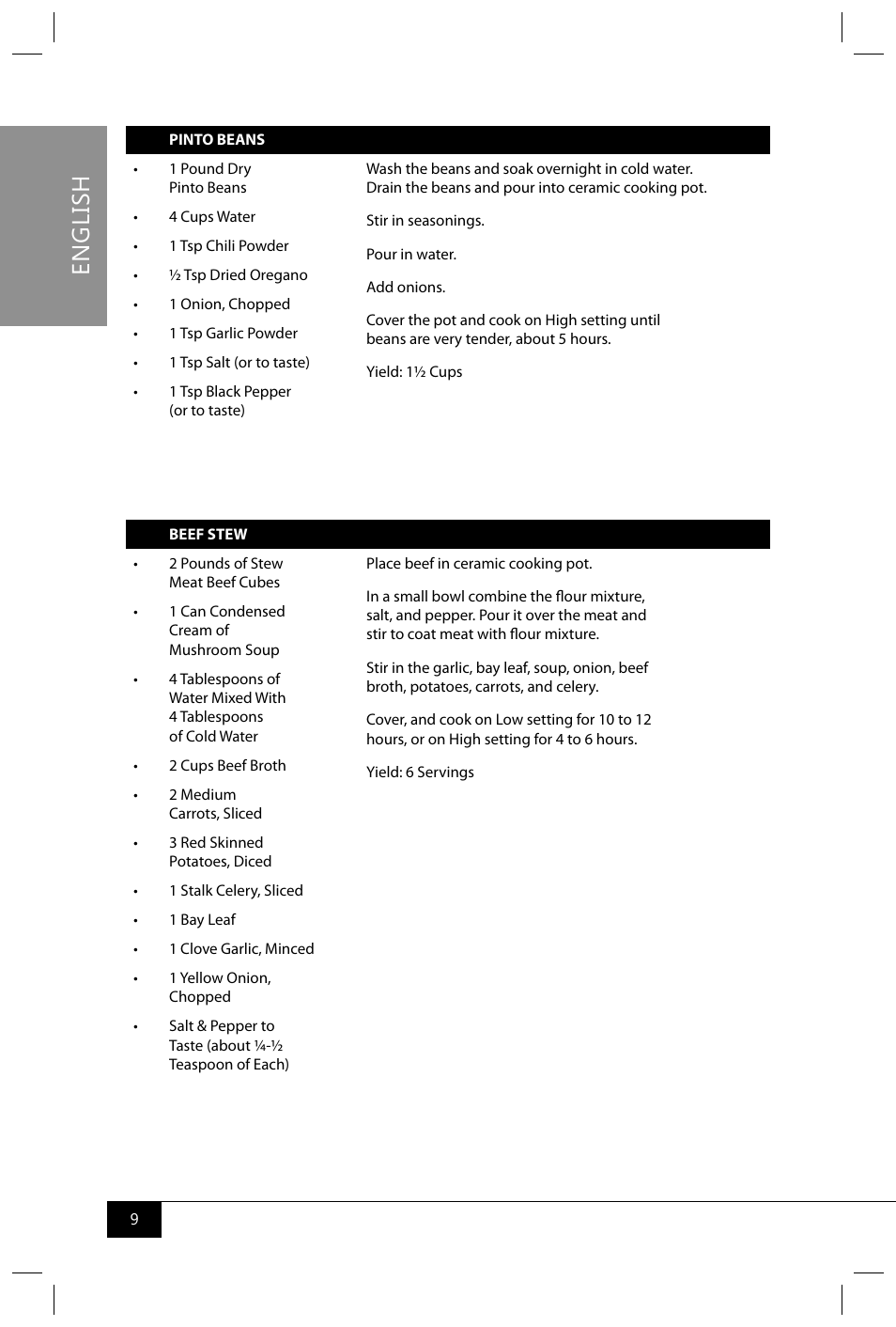 En g li sh | Nostalgia Electrics TSC250 SERIES User Manual | Page 11 / 16