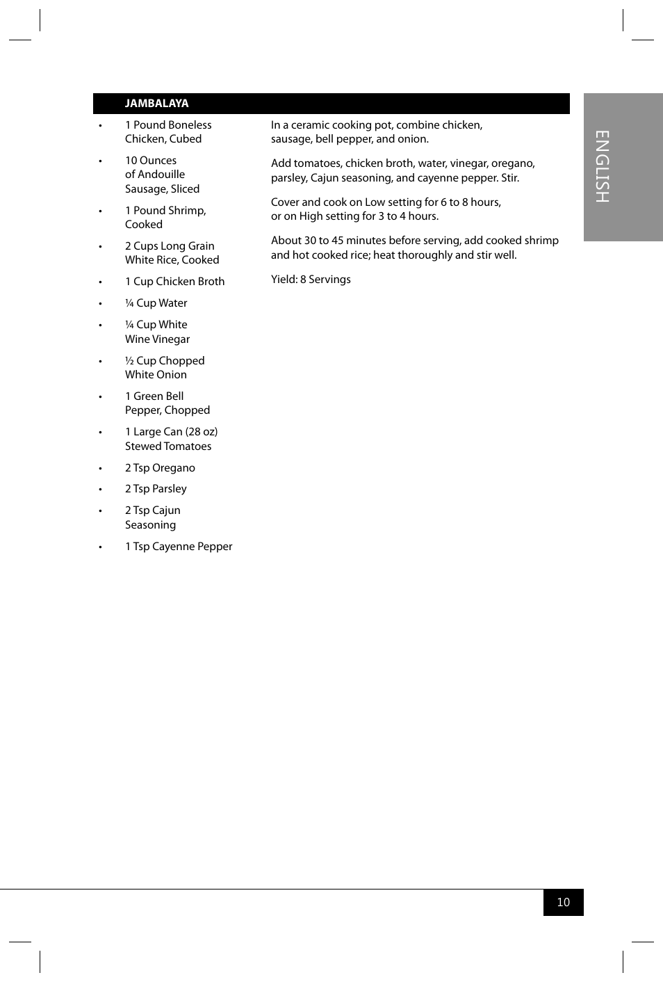 En g lis h | Nostalgia Electrics TSC250 SERIES User Manual | Page 12 / 16