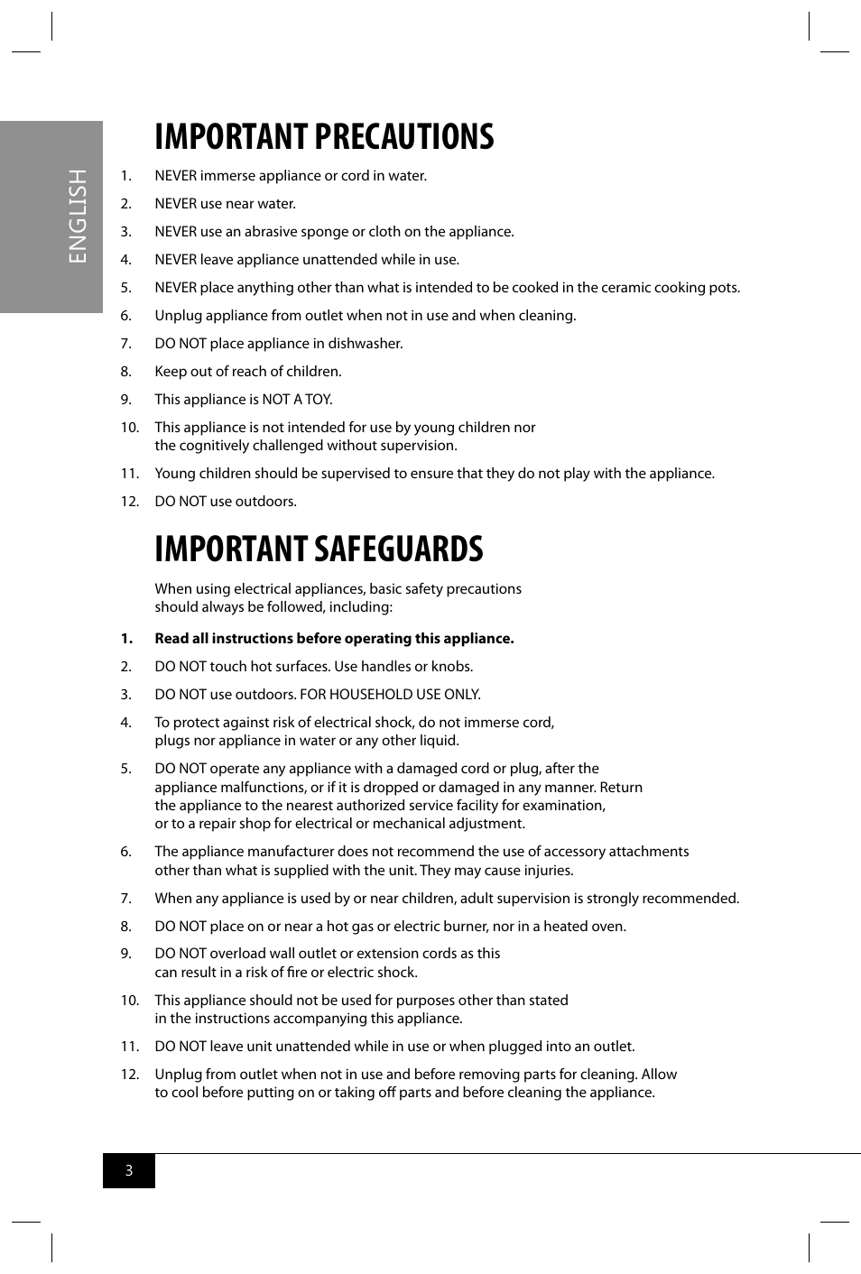 Important precautions, Important safeguards, En g li sh | Nostalgia Electrics TSC250 SERIES User Manual | Page 5 / 16