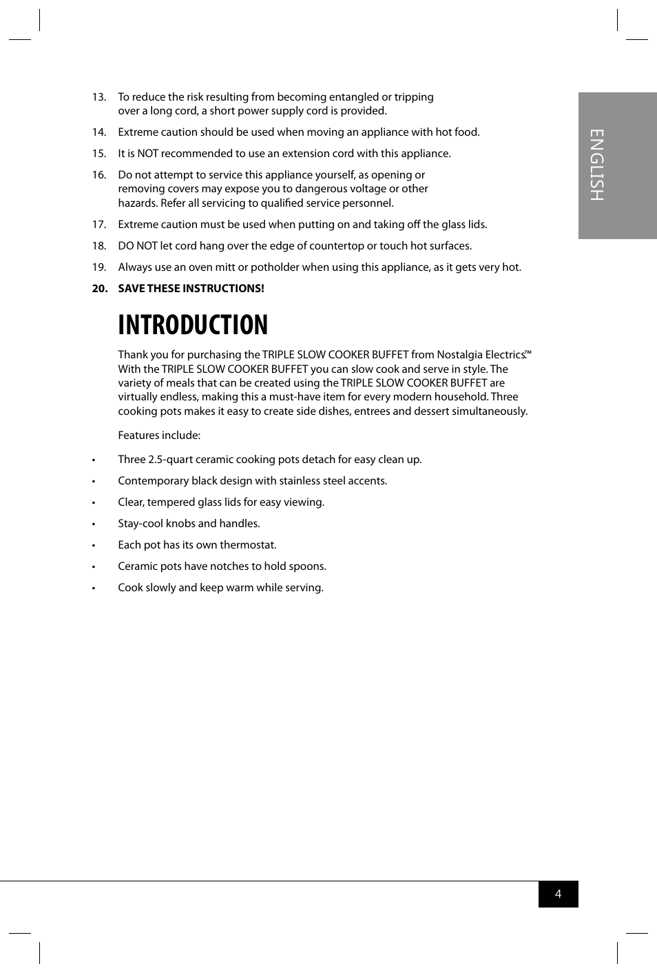 Introduction, En g lis h | Nostalgia Electrics TSC250 SERIES User Manual | Page 6 / 16
