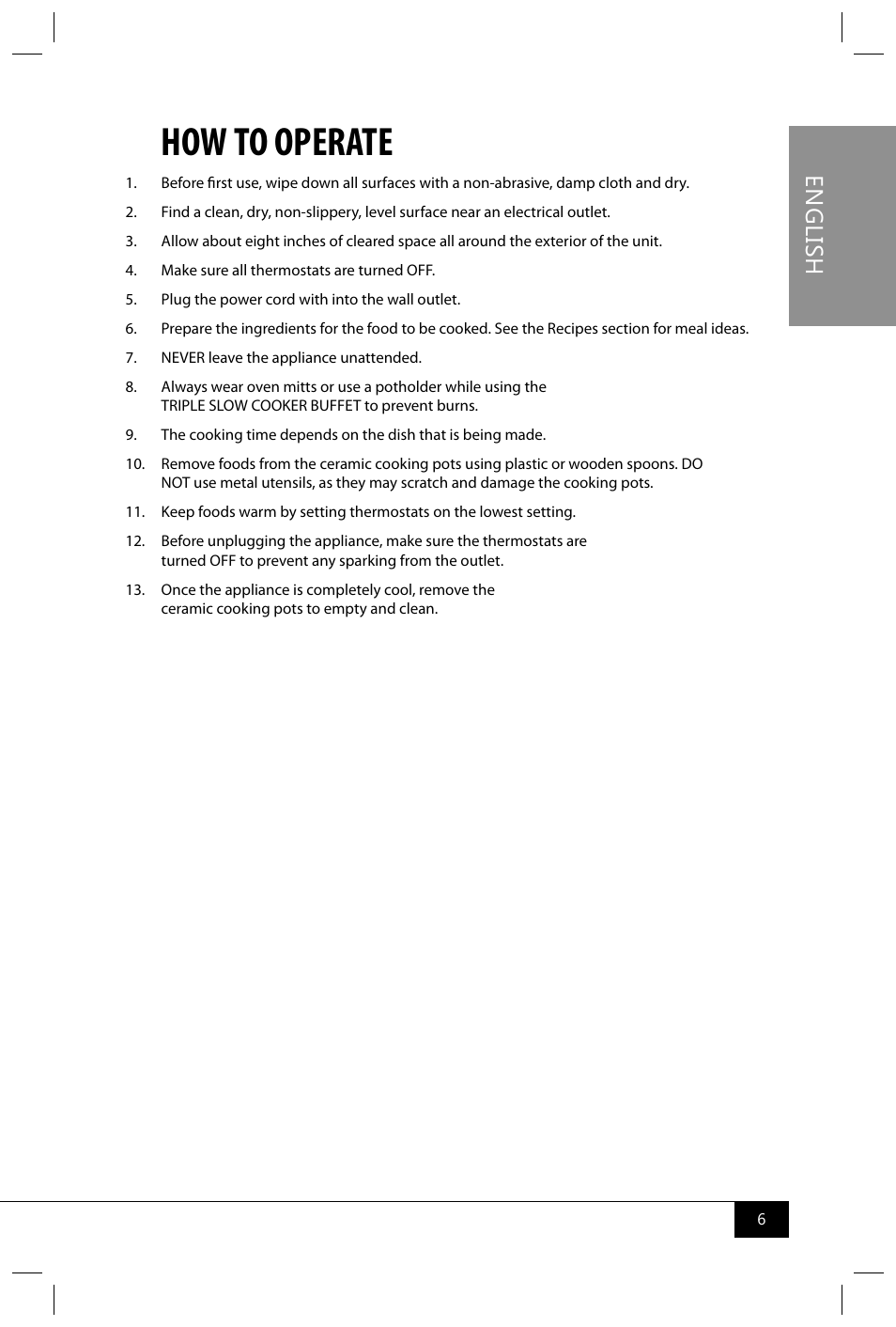 How to operate, En g lis h | Nostalgia Electrics TSC250 SERIES User Manual | Page 8 / 16
