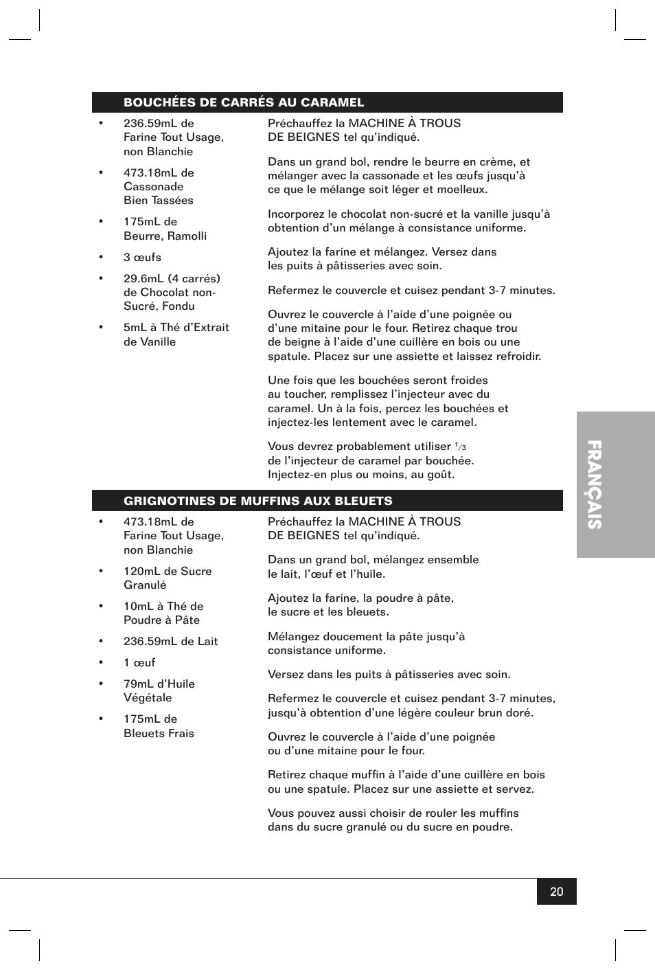 Français | Nostalgia Electrics JFD100 SERIES User Manual | Page 22 / 36