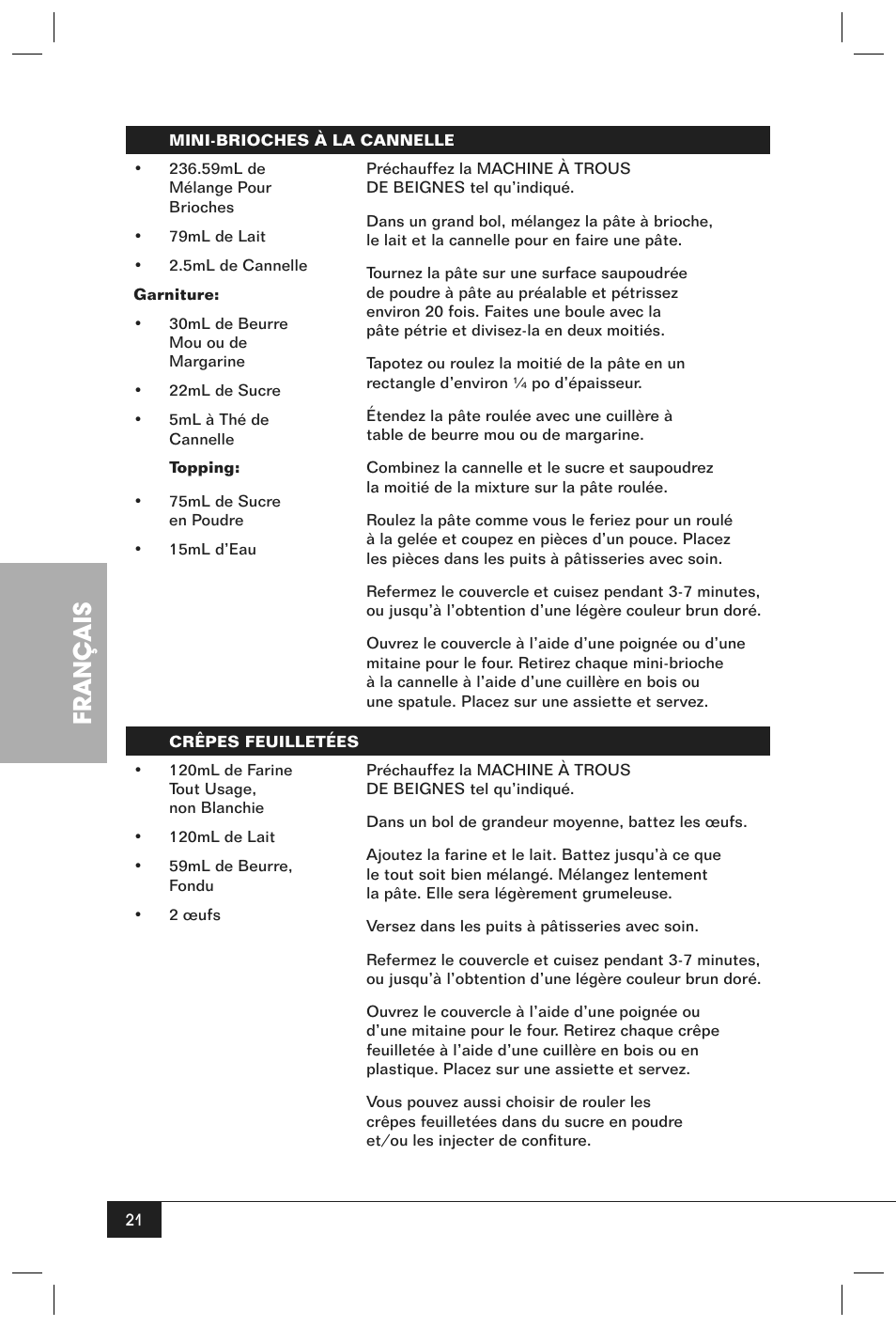 Français | Nostalgia Electrics JFD100 SERIES User Manual | Page 23 / 36
