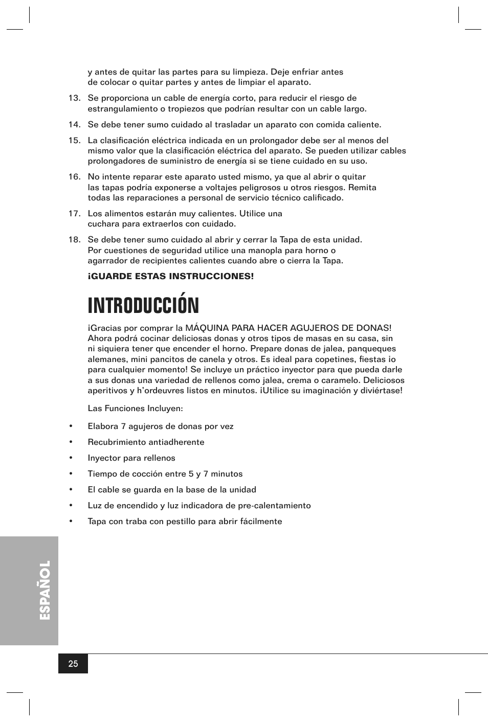 Introducción, Esp añol | Nostalgia Electrics JFD100 SERIES User Manual | Page 27 / 36