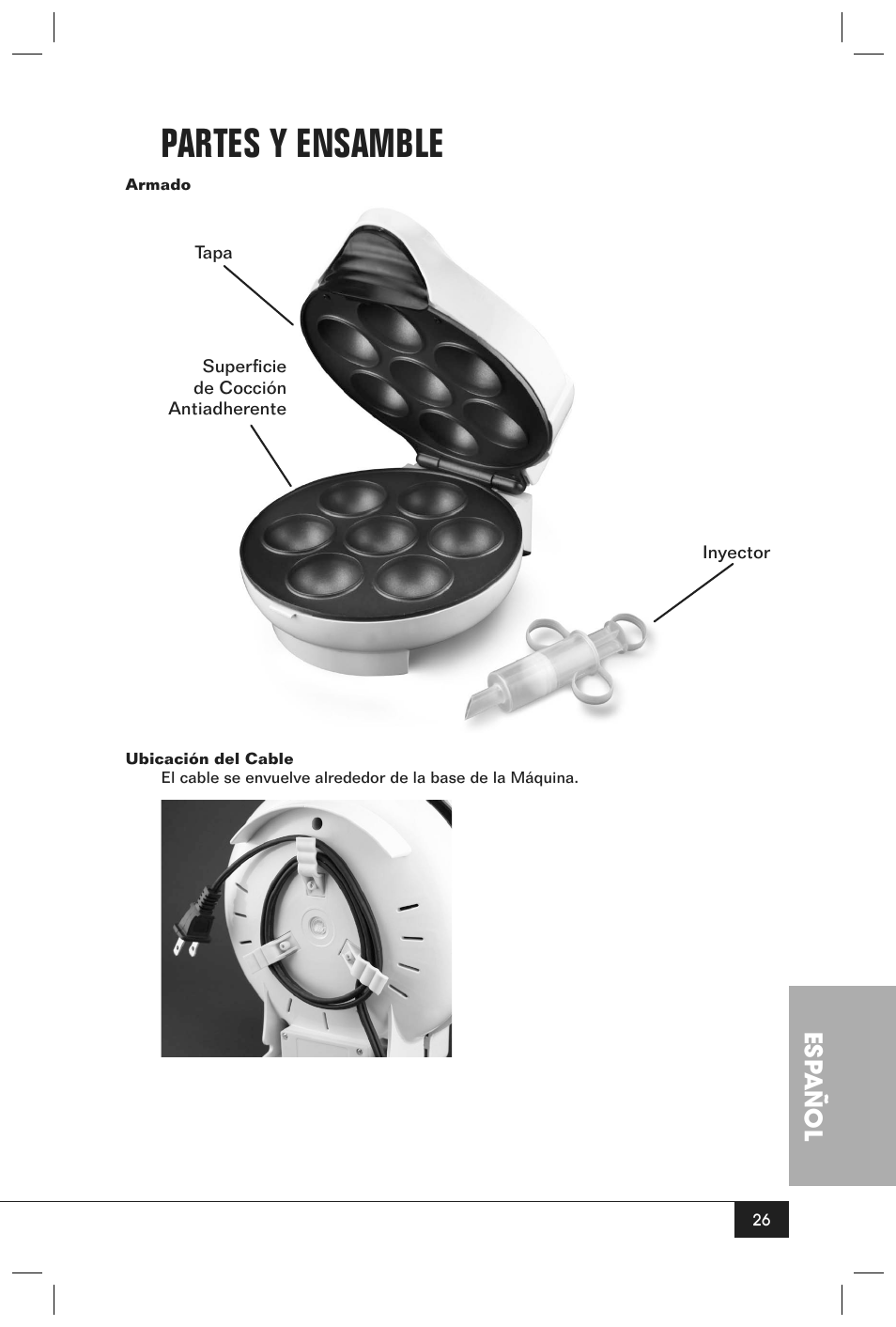 Partes y ensamble, Esp añol | Nostalgia Electrics JFD100 SERIES User Manual | Page 28 / 36