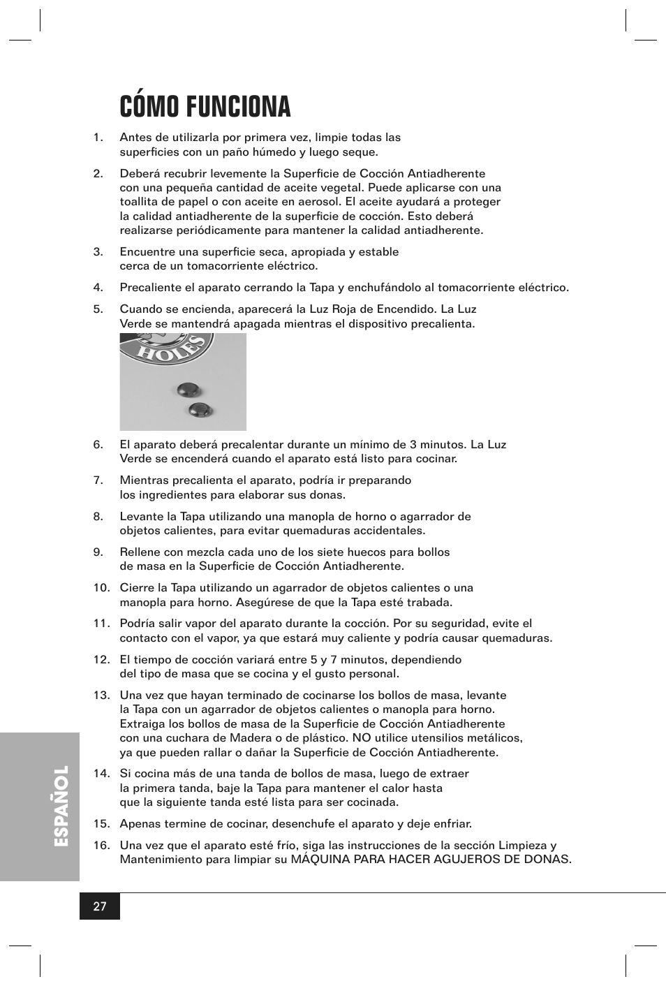Cómo funciona, Esp añol | Nostalgia Electrics JFD100 SERIES User Manual | Page 29 / 36