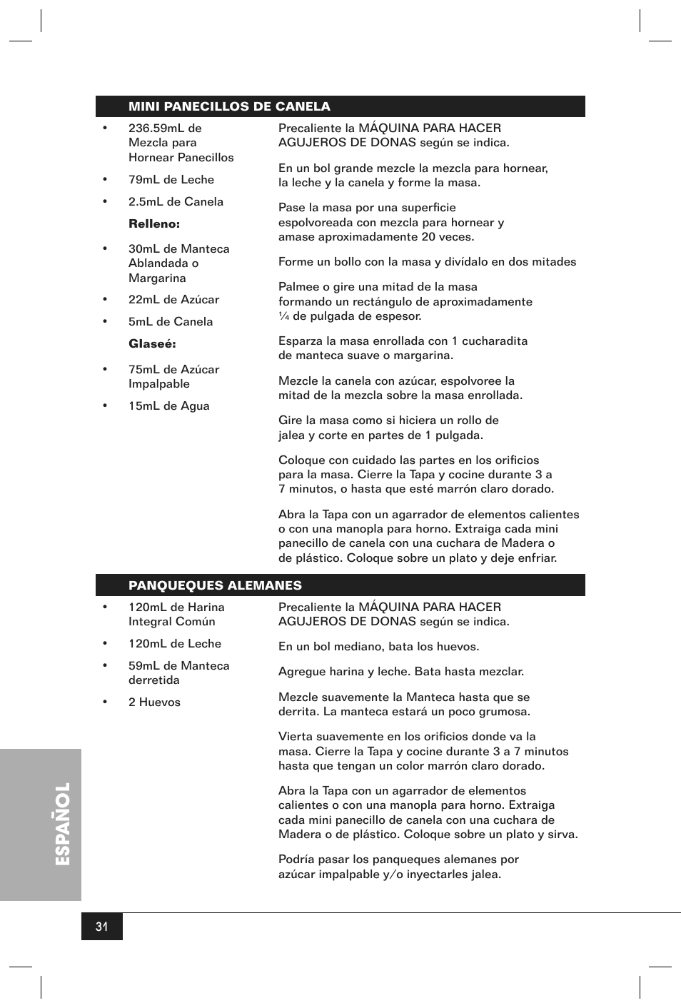 Esp añol | Nostalgia Electrics JFD100 SERIES User Manual | Page 33 / 36