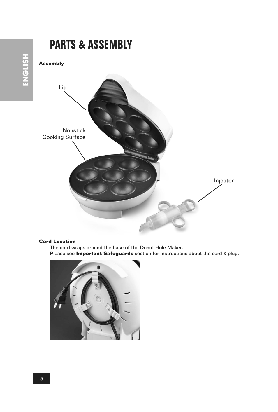 Parts & assembly, English | Nostalgia Electrics JFD100 SERIES User Manual | Page 7 / 36