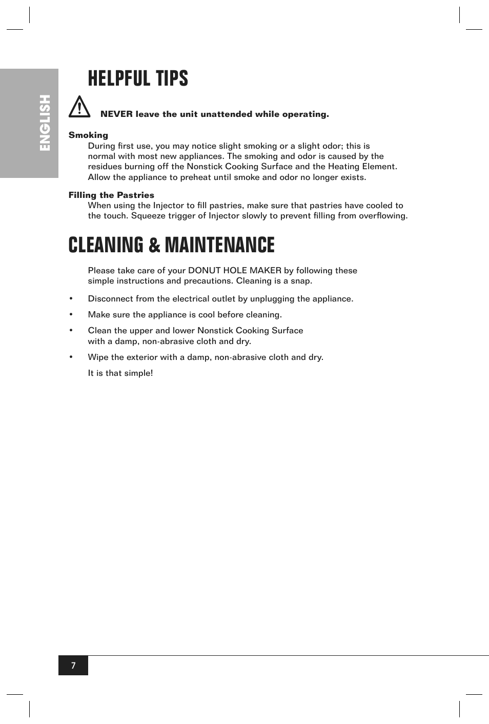 Helpful tips, Cleaning & maintenance, English | Nostalgia Electrics JFD100 SERIES User Manual | Page 9 / 36