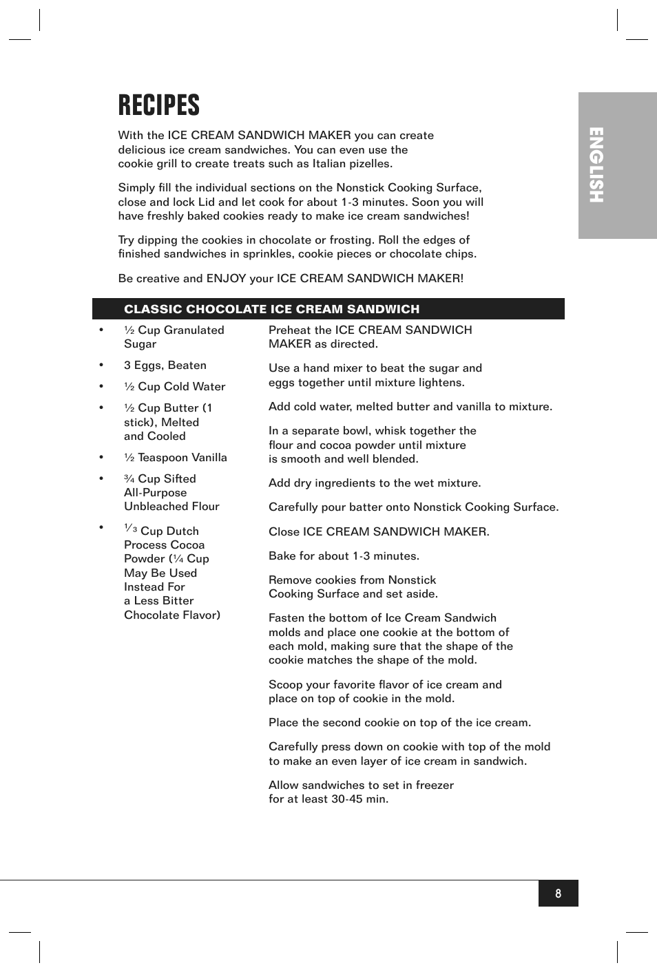 Recipes, English | Nostalgia Electrics ICS100 User Manual | Page 10 / 16