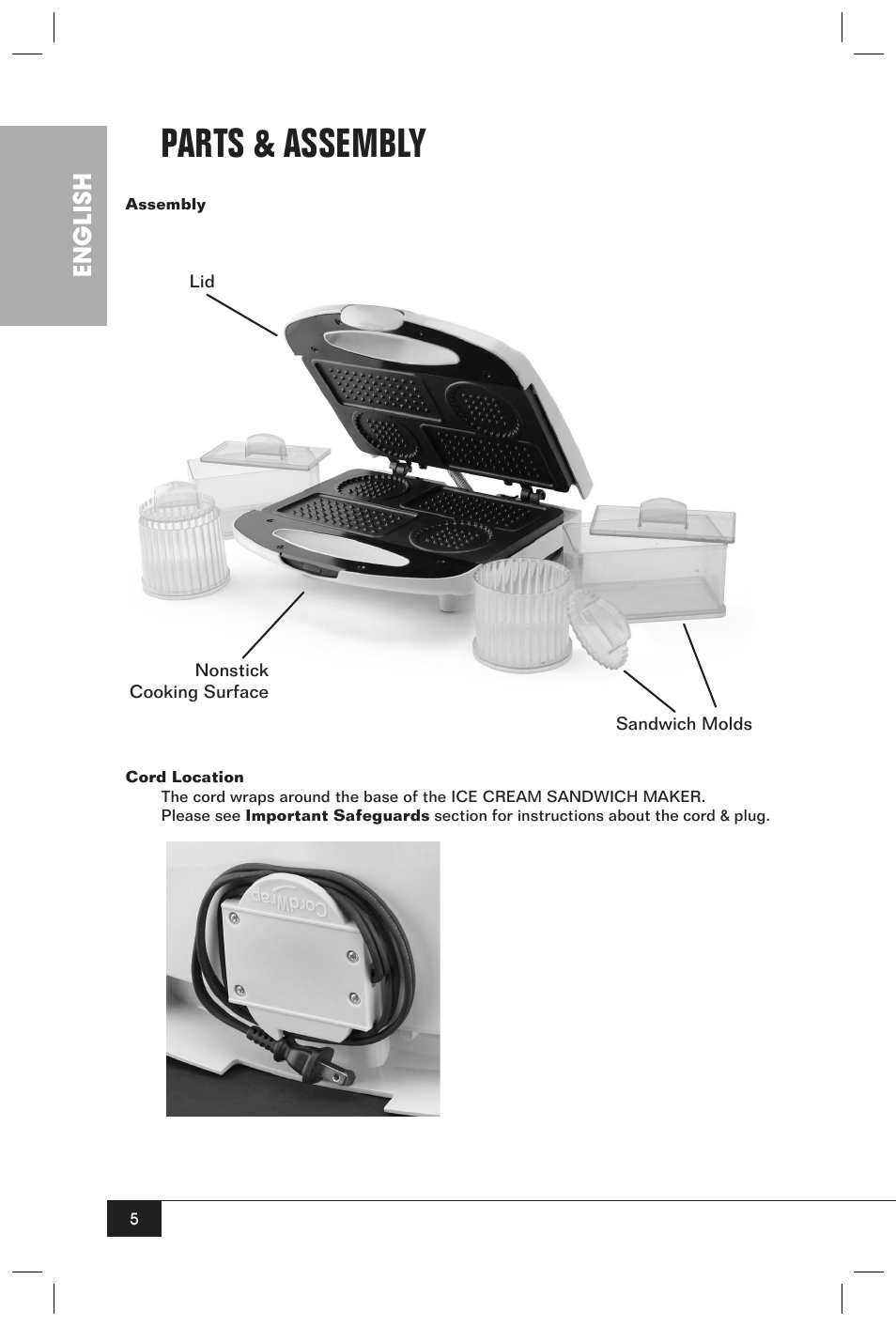 Parts & assembly, English | Nostalgia Electrics ICS100 User Manual | Page 7 / 16