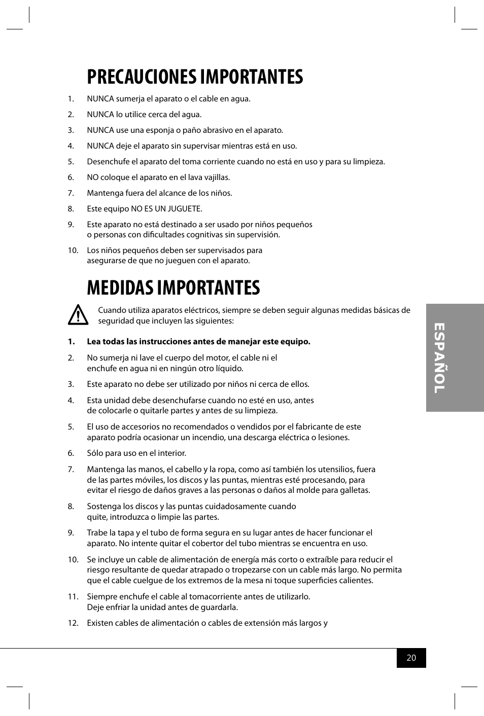 Precauciones importantes, Medidas importantes | Nostalgia Electrics CDP200 RED User Manual | Page 22 / 54