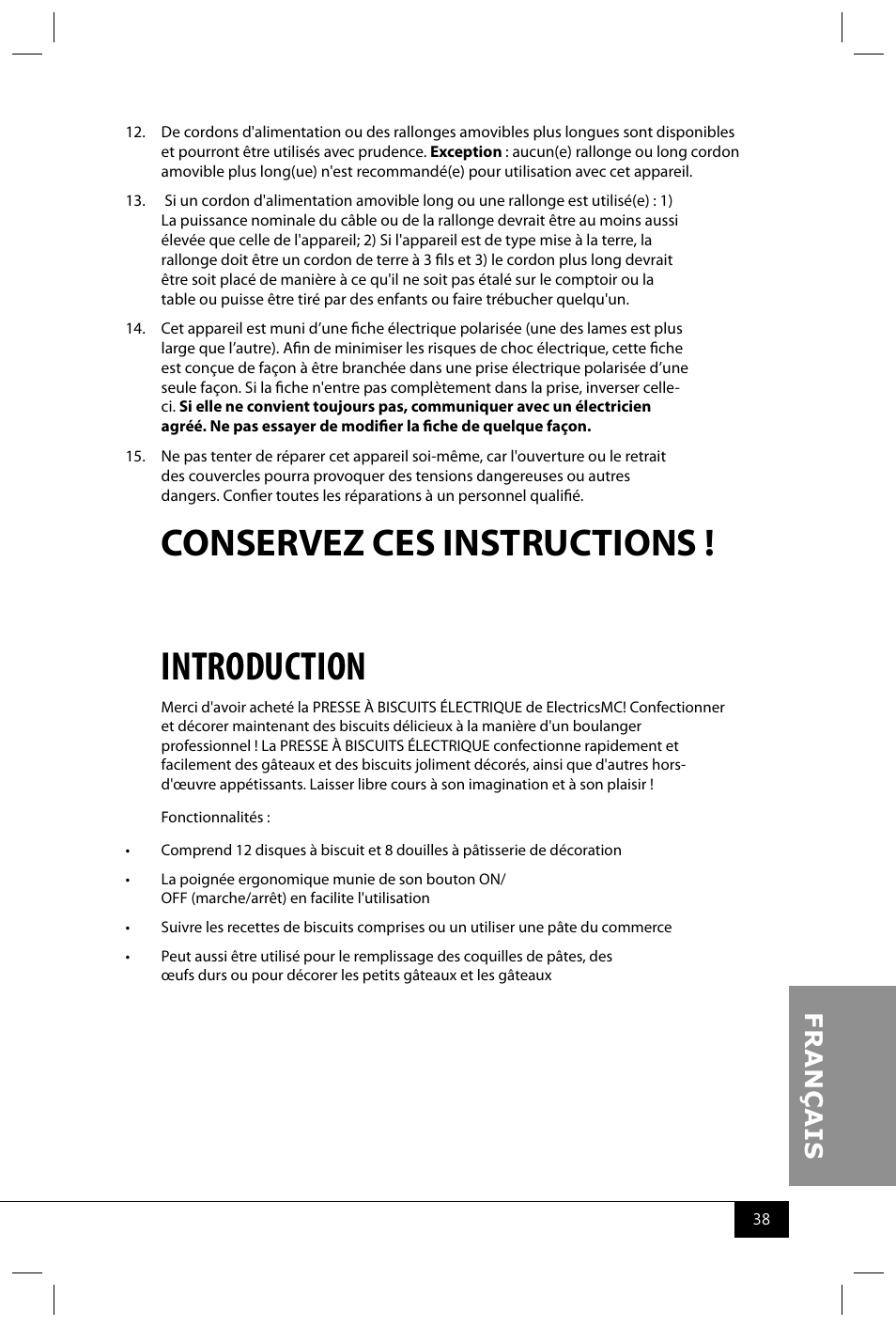 Introduction, Conservez ces instructions | Nostalgia Electrics CDP200 RED User Manual | Page 40 / 54