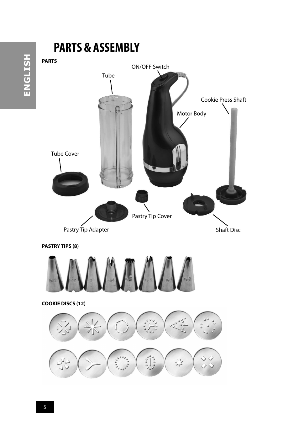 Parts & assembly, En g li s h | Nostalgia Electrics CDP200 RED User Manual | Page 7 / 54