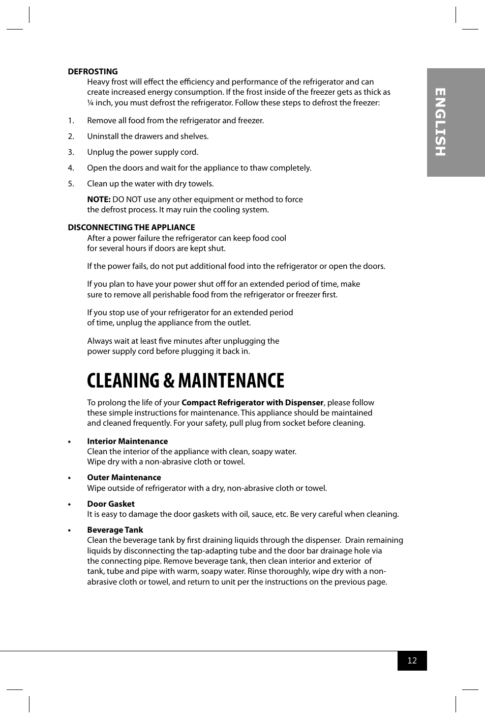 Cleaning & maintenance, En g li s h | Nostalgia Electrics RRF300SDD SERIES User Manual | Page 14 / 39