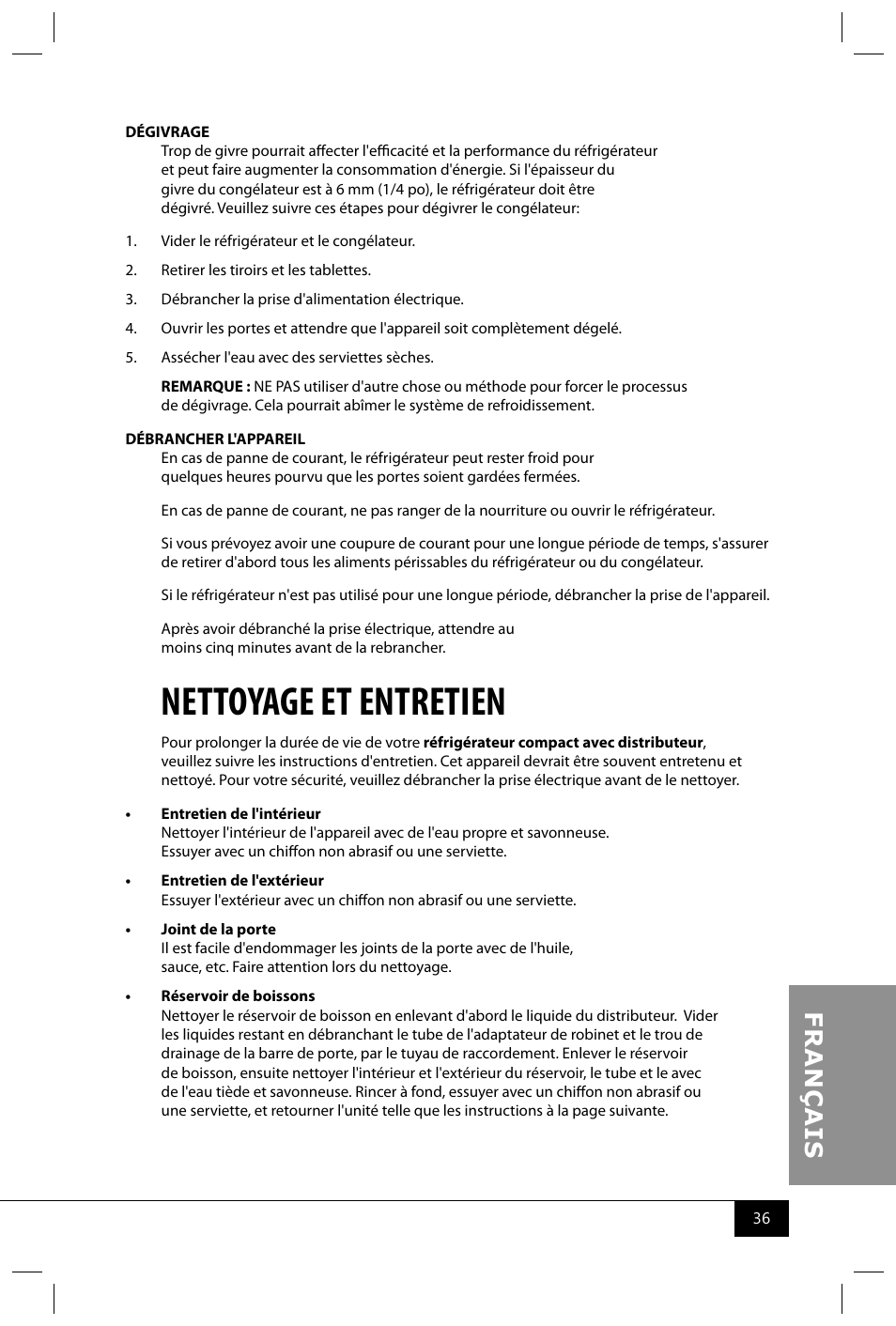 Nettoyage et entretien | Nostalgia Electrics RRF300SDD SERIES User Manual | Page 38 / 39