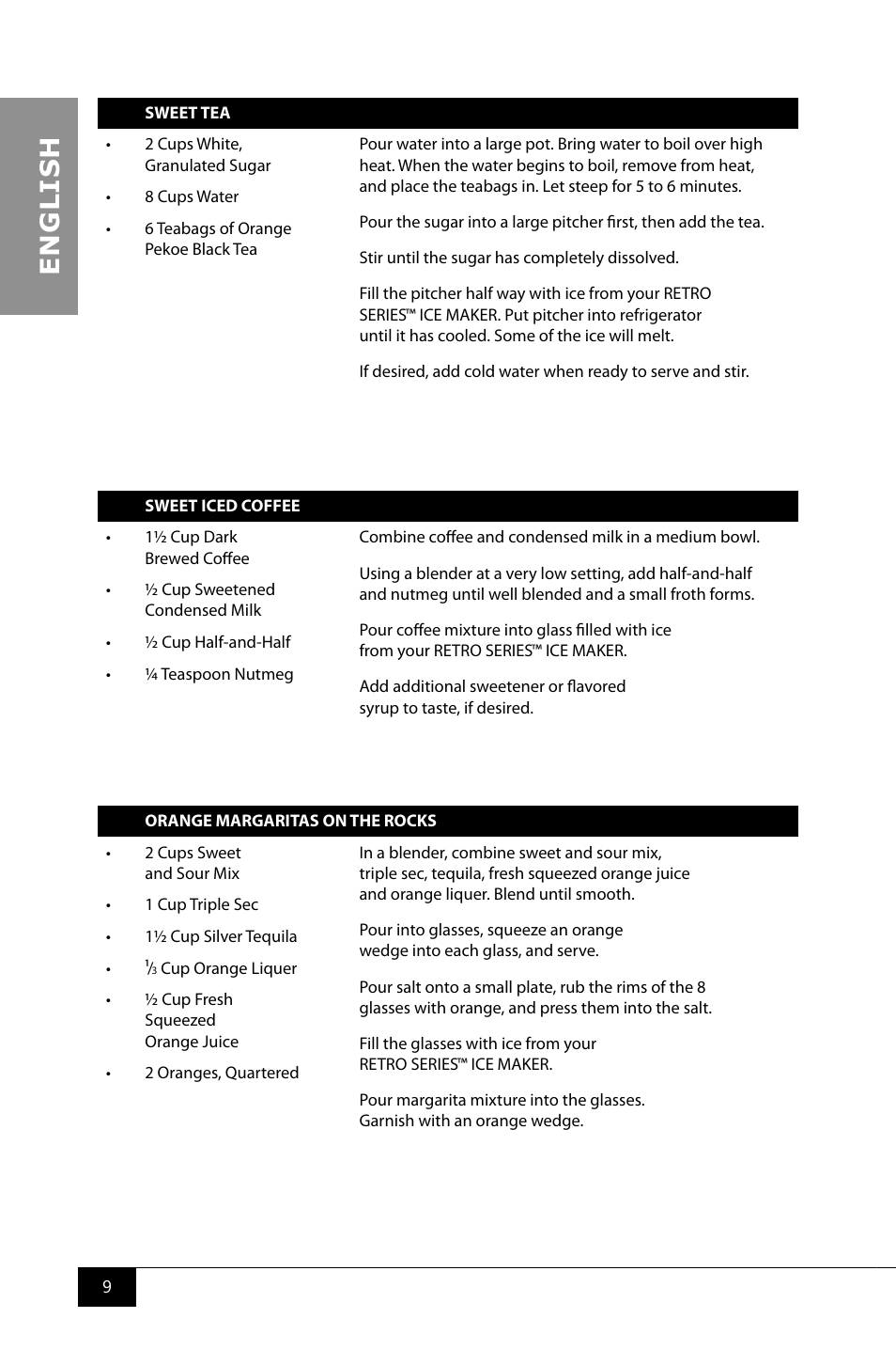 En g li s h | Nostalgia Electrics RIC100 SERIES User Manual | Page 11 / 32