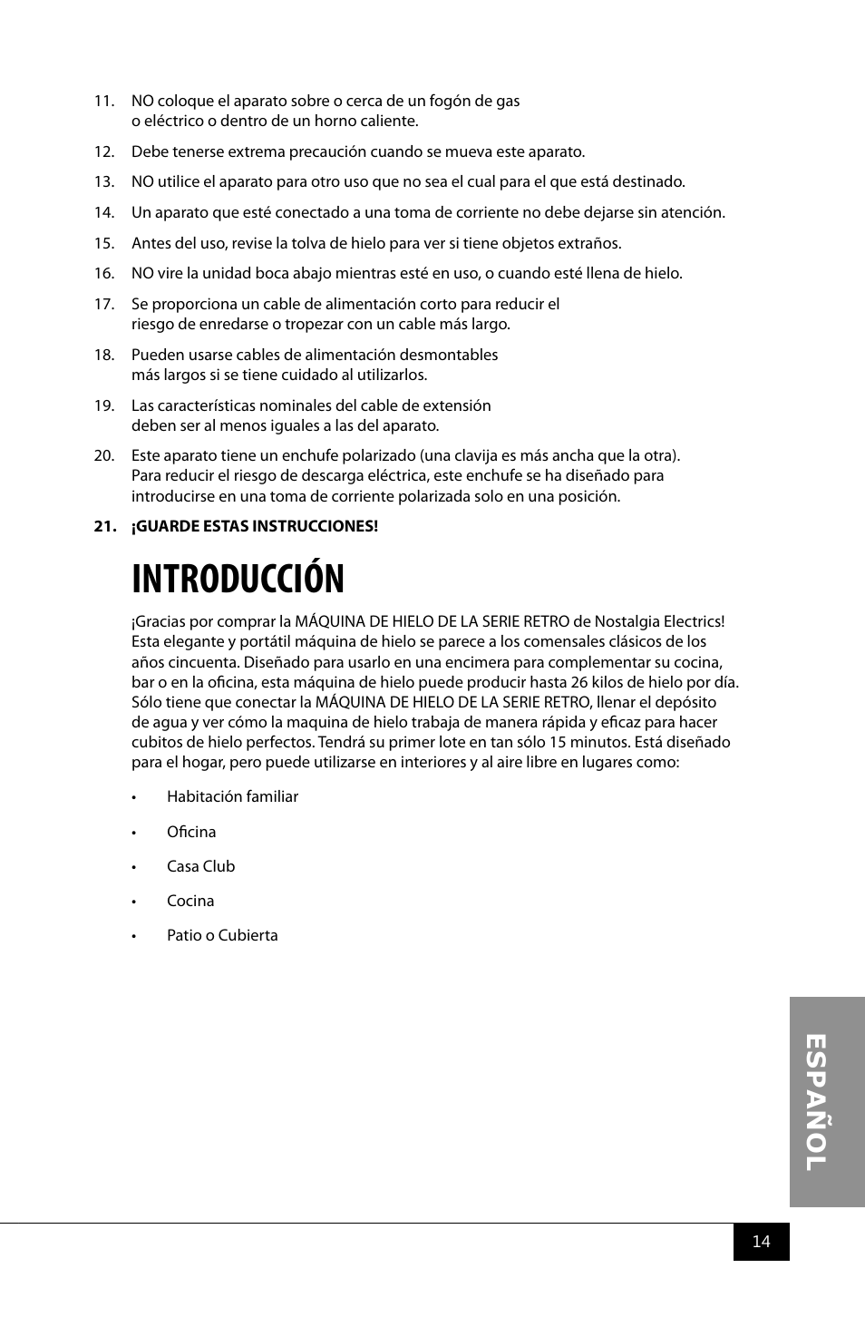 Introducción | Nostalgia Electrics RIC100 SERIES User Manual | Page 16 / 32