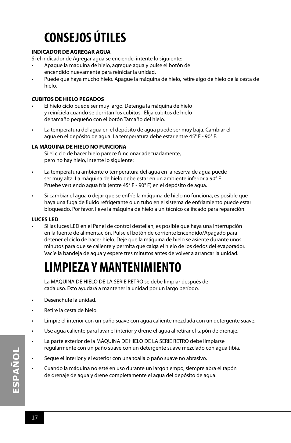 Consejos útiles, Limpieza y mantenimiento | Nostalgia Electrics RIC100 SERIES User Manual | Page 19 / 32