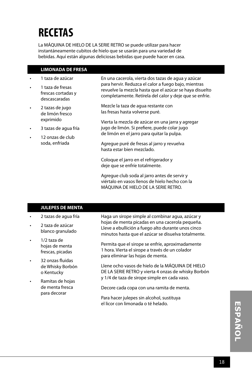 Recetas | Nostalgia Electrics RIC100 SERIES User Manual | Page 20 / 32