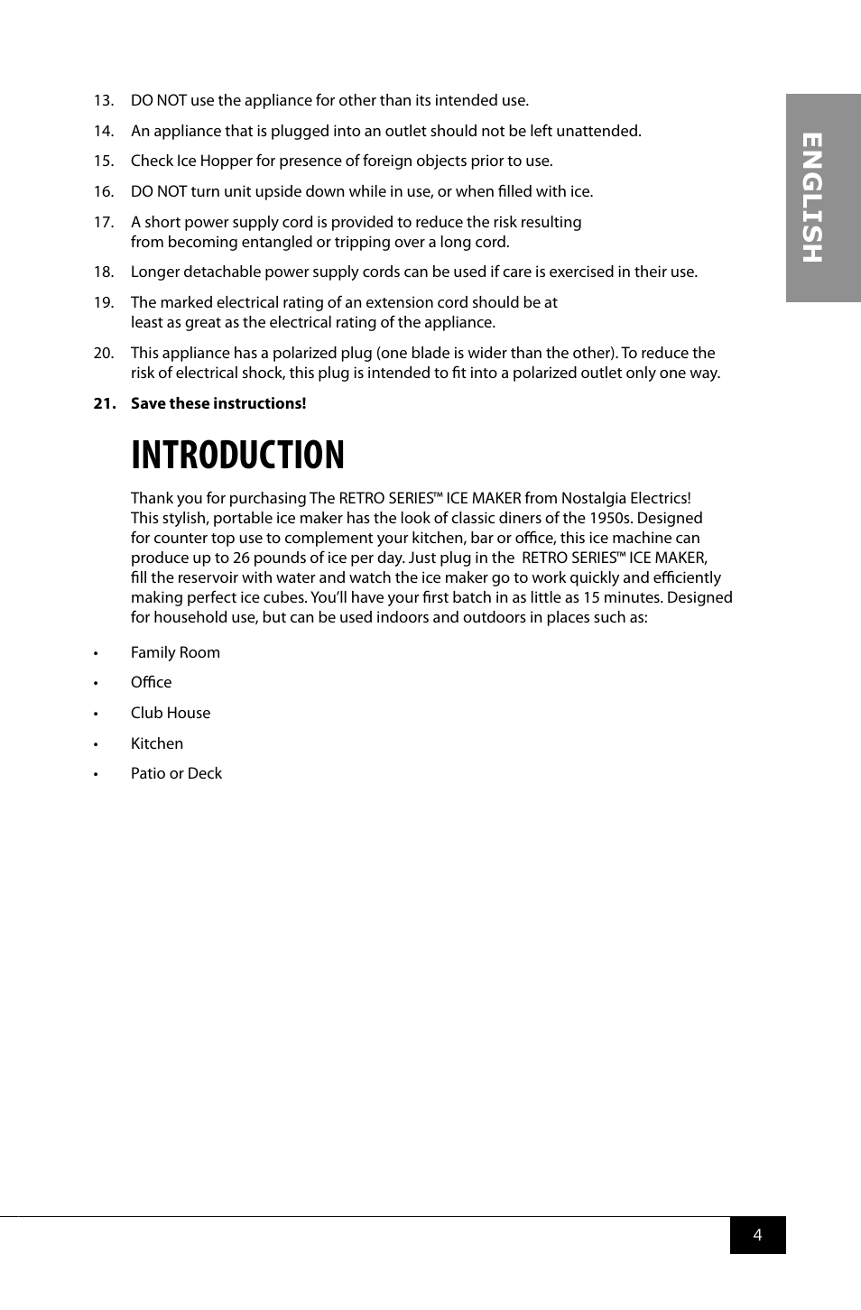 Introduction, En g li s h | Nostalgia Electrics RIC100 SERIES User Manual | Page 6 / 32