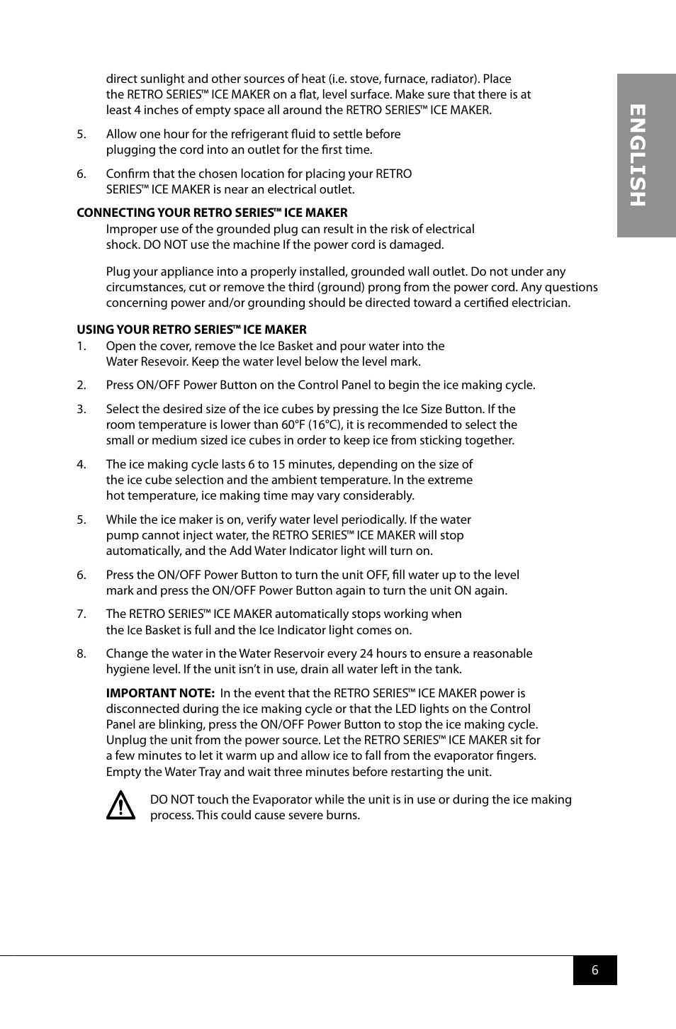 En g li s h | Nostalgia Electrics RIC100 SERIES User Manual | Page 8 / 32