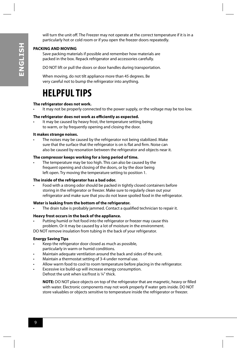 Helpful tips, En g li s h | Nostalgia Electrics CRF170 RETRO RED User Manual | Page 11 / 33