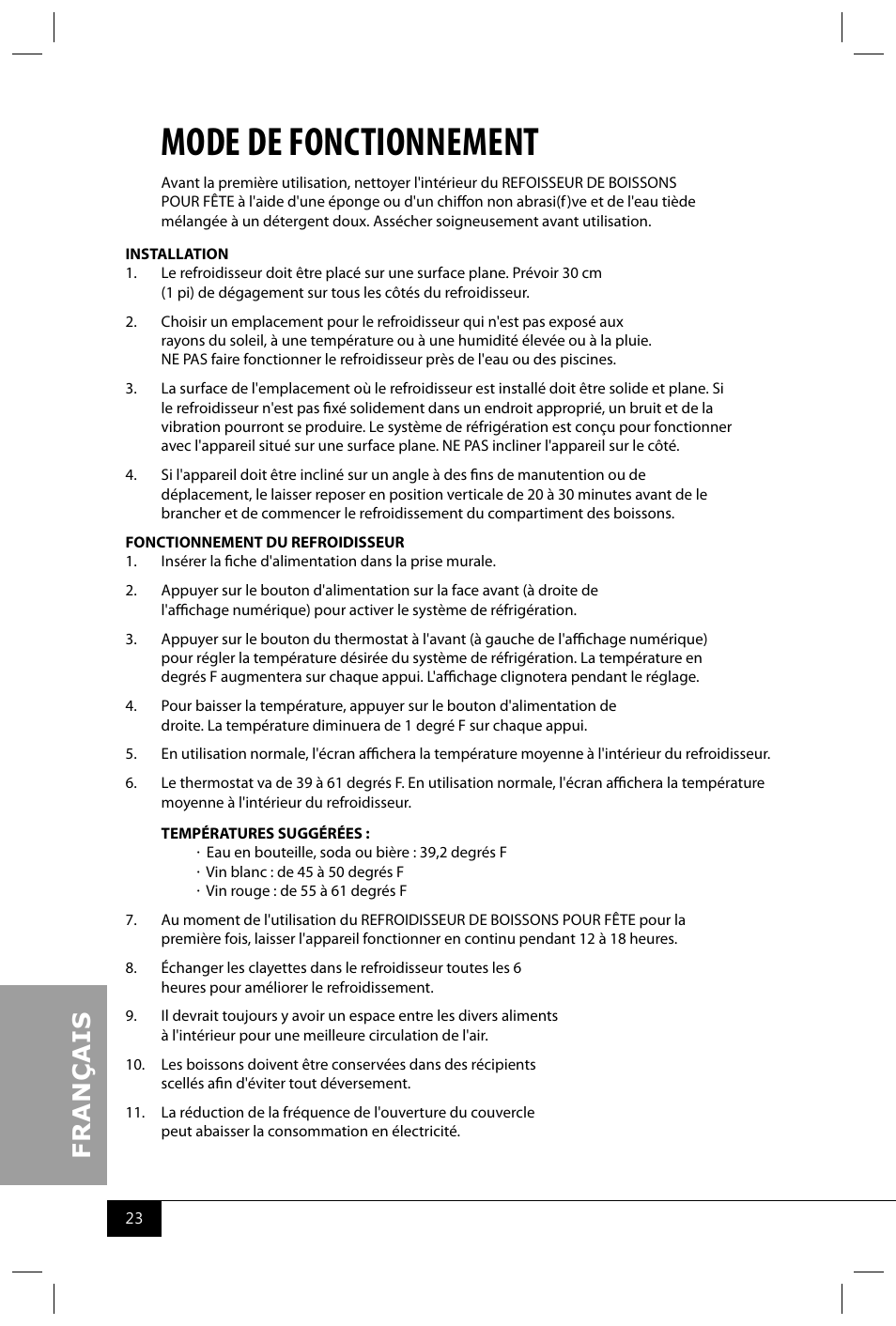Mode de fonctionnement | Nostalgia Electrics BPC700 SERIES User Manual | Page 25 / 28