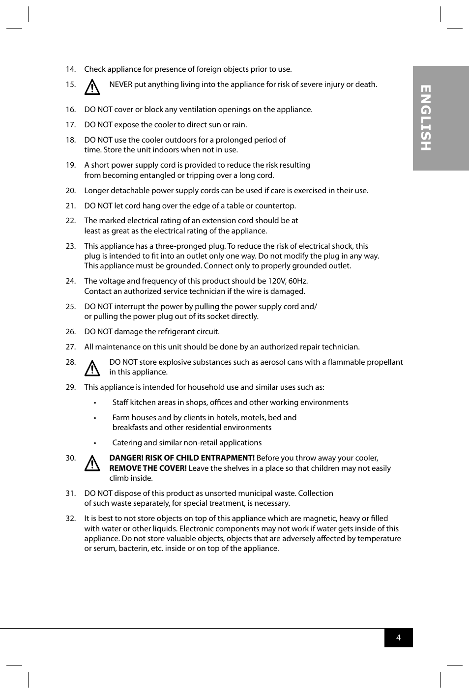 En g li s h | Nostalgia Electrics BPC700 SERIES User Manual | Page 6 / 28