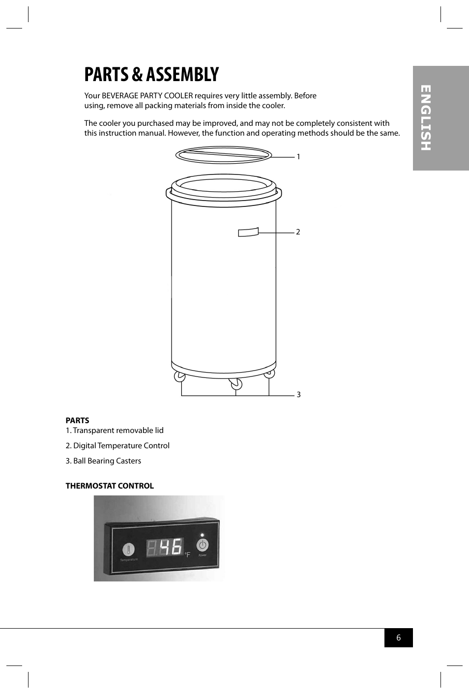 Parts & assembly, En g li s h | Nostalgia Electrics BPC700 SERIES User Manual | Page 8 / 28