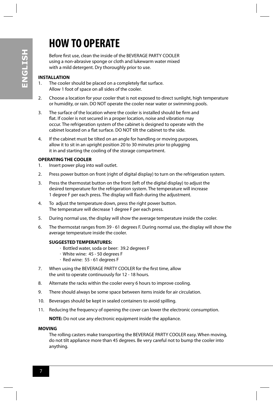 How to operate, En g li s h | Nostalgia Electrics BPC700 SERIES User Manual | Page 9 / 28
