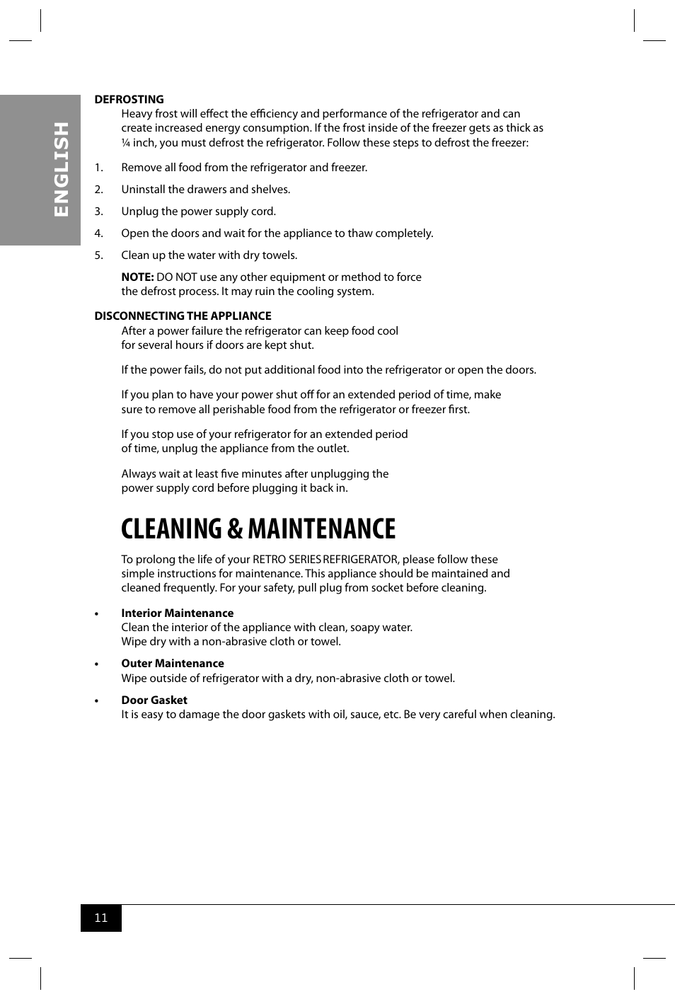 Cleaning & maintenance, En g li s h | Nostalgia Electrics RRF325 SERIES User Manual | Page 13 / 36