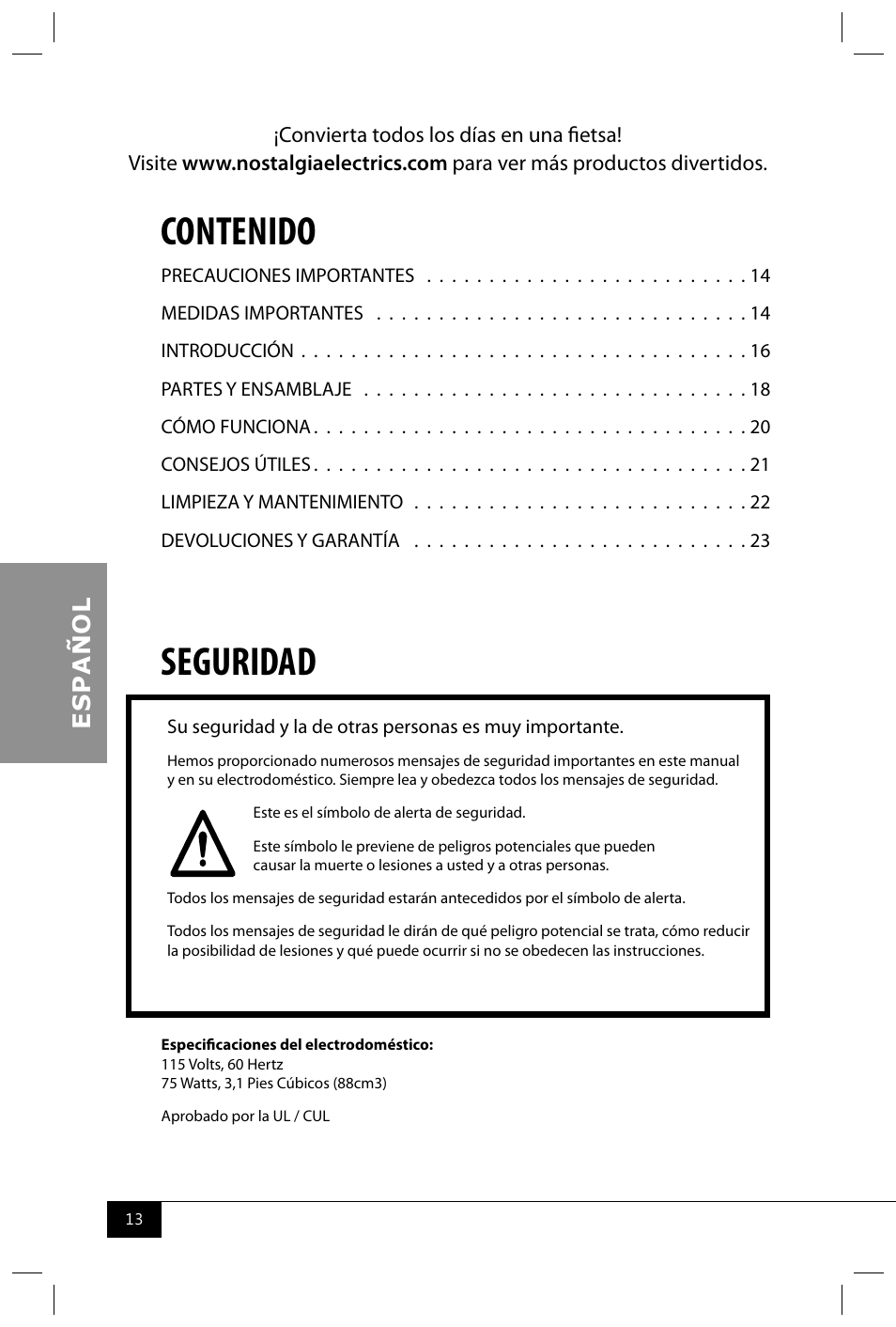 Nostalgia Electrics RRF325 SERIES User Manual | Page 15 / 36