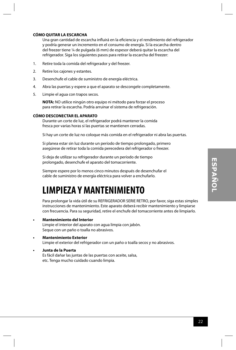 Limpieza y mantenimiento | Nostalgia Electrics RRF325 SERIES User Manual | Page 24 / 36