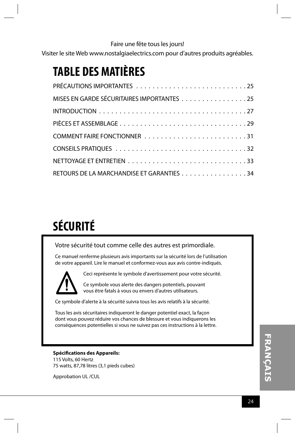 Nostalgia Electrics RRF325 SERIES User Manual | Page 26 / 36