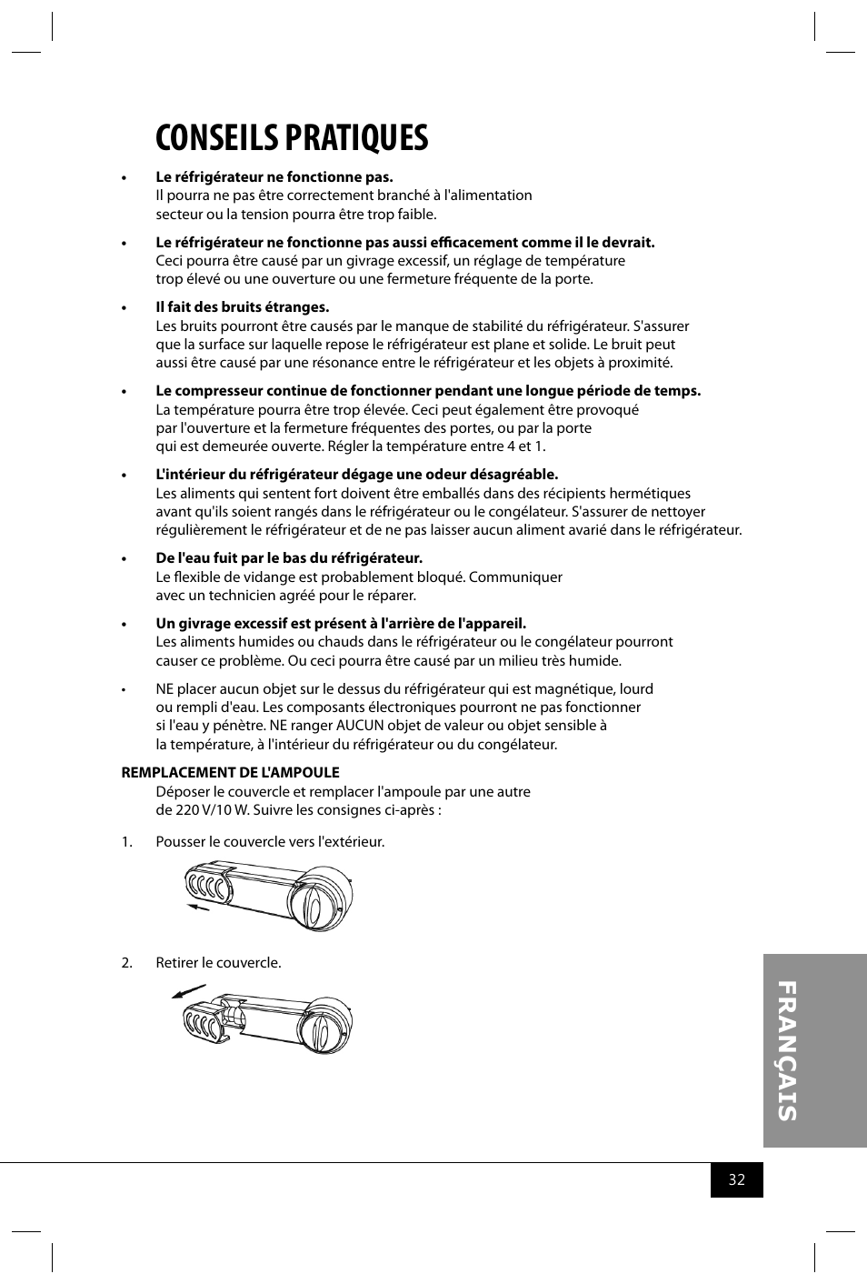 Conseils pratiques | Nostalgia Electrics RRF325 SERIES User Manual | Page 34 / 36