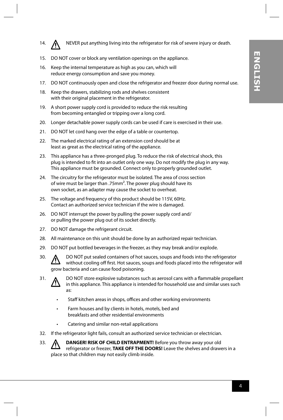 En g li s h | Nostalgia Electrics RRF325 SERIES User Manual | Page 6 / 36