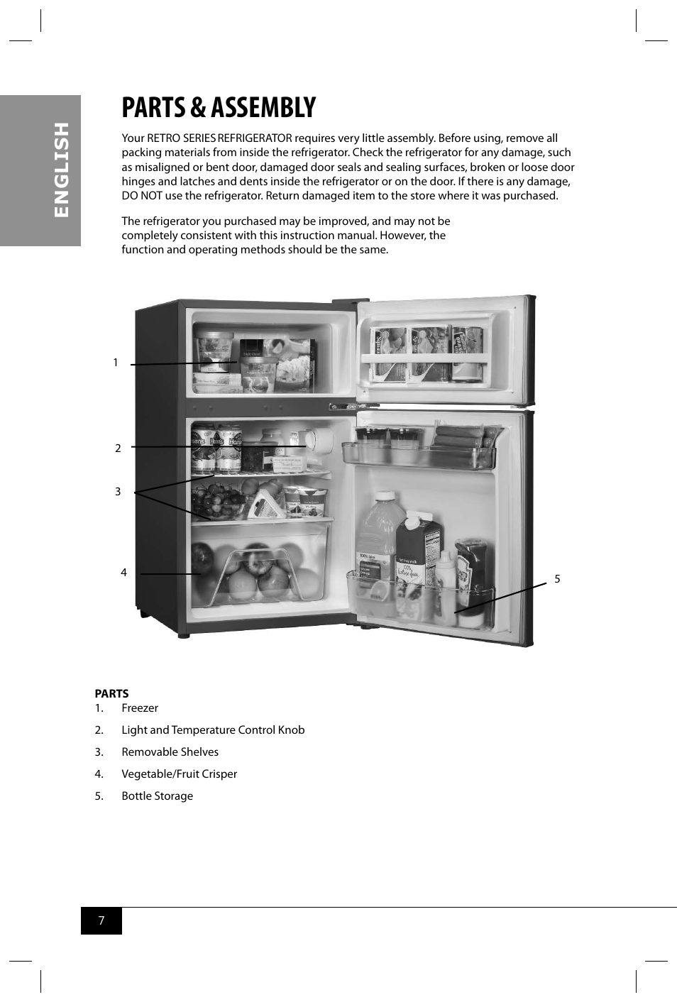 Parts & assembly, En g li s h | Nostalgia Electrics RRF325 SERIES User Manual | Page 9 / 36