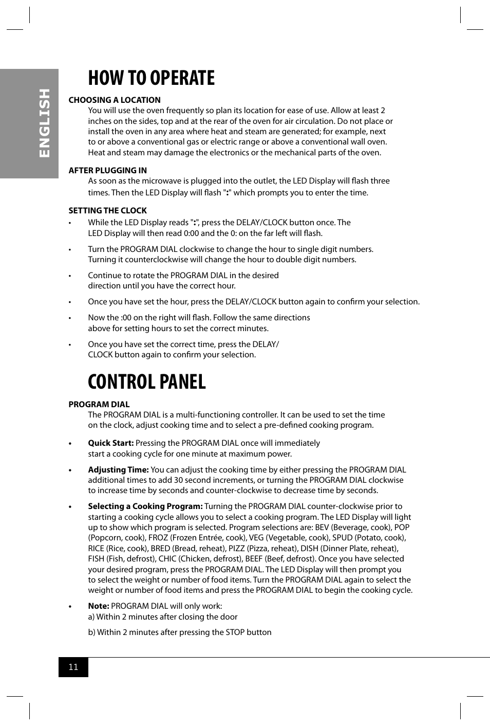 How to operate, Control panel, En g li s h | Nostalgia Electrics RMO400 SERIES User Manual | Page 13 / 48