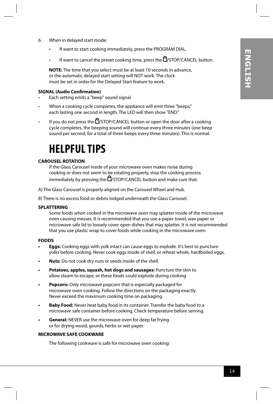 Helpful tips, En g li s h | Nostalgia Electrics RMO400 SERIES User Manual | Page 16 / 48