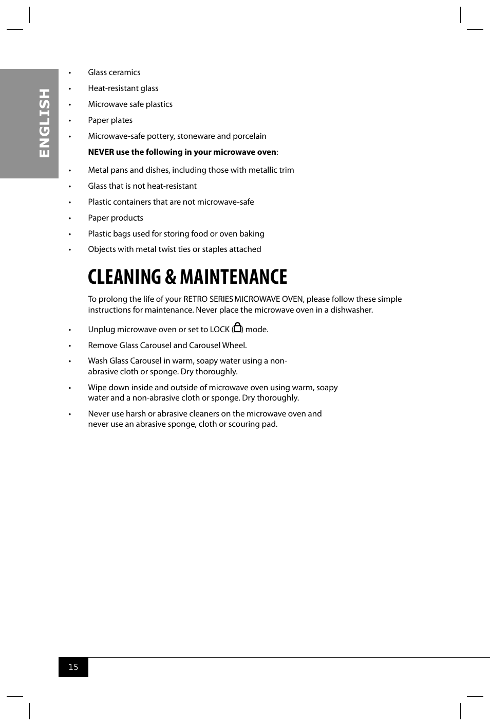 Cleaning & maintenance, En g li s h | Nostalgia Electrics RMO400 SERIES User Manual | Page 17 / 48