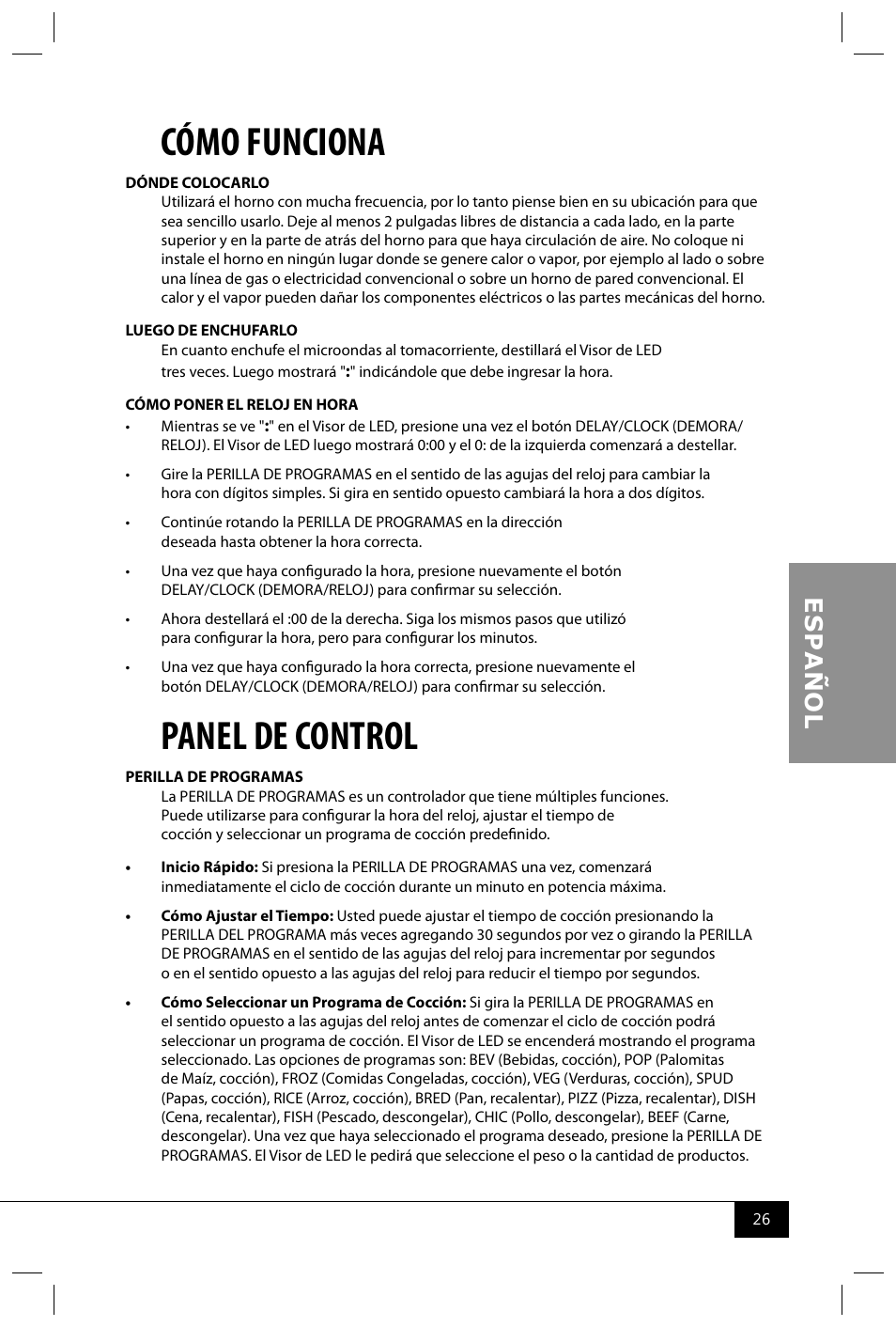 Cómo funciona, Panel de control | Nostalgia Electrics RMO400 SERIES User Manual | Page 28 / 48