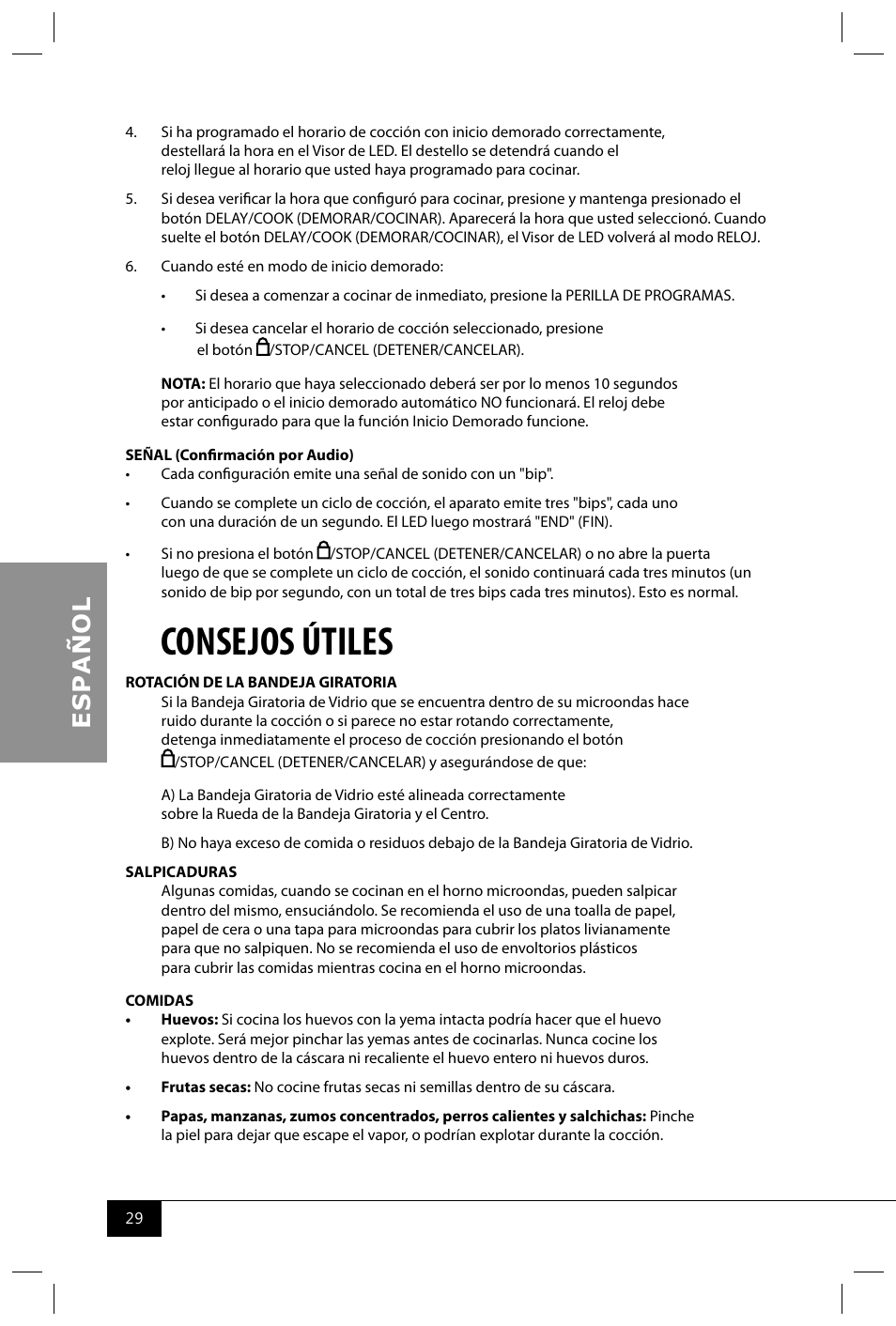 Consejos útiles | Nostalgia Electrics RMO400 SERIES User Manual | Page 31 / 48