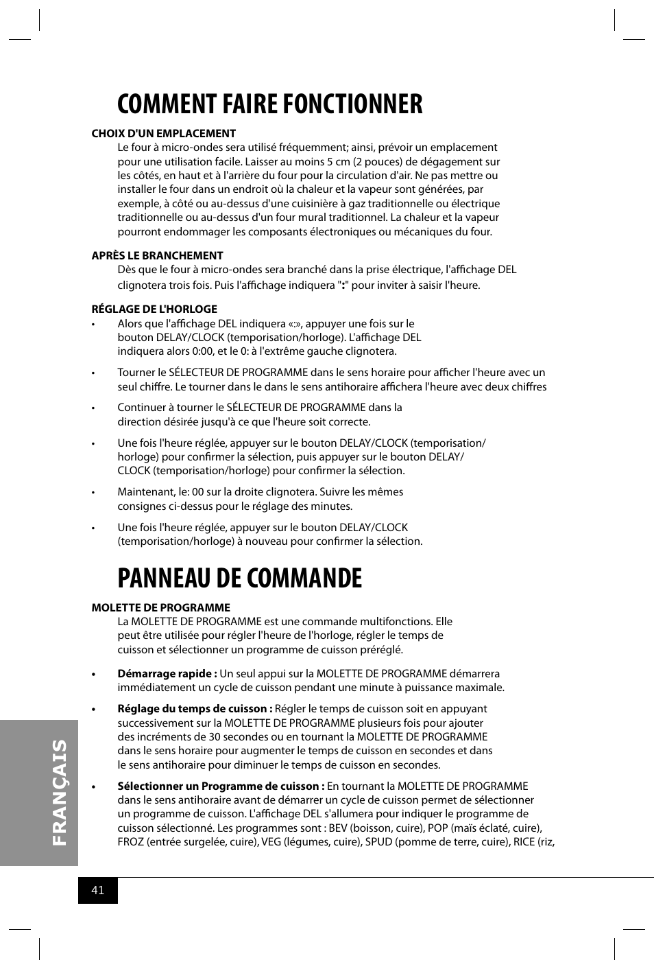 Comment faire fonctionner, Panneau de commande | Nostalgia Electrics RMO400 SERIES User Manual | Page 43 / 48