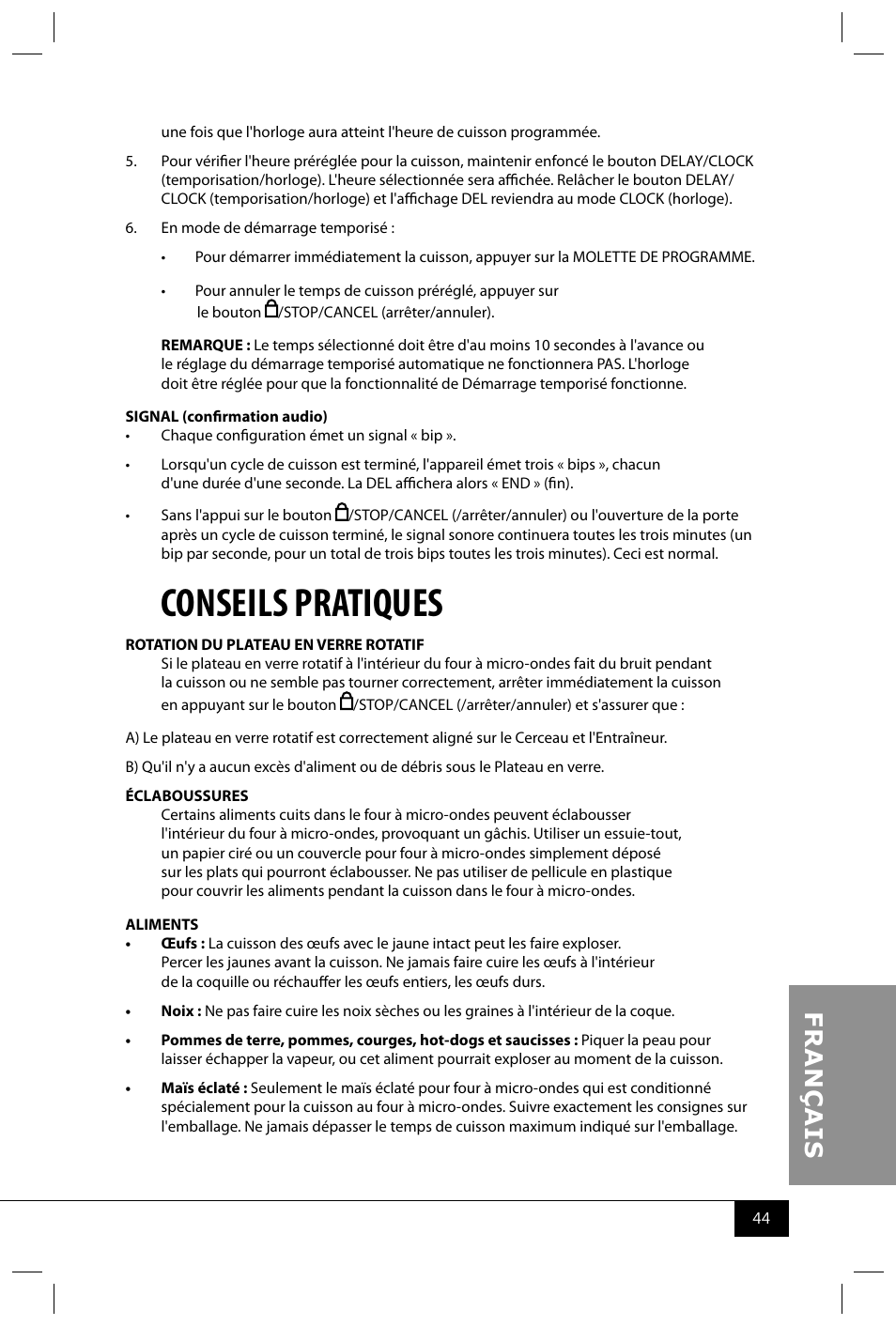 Conseils pratiques | Nostalgia Electrics RMO400 SERIES User Manual | Page 46 / 48