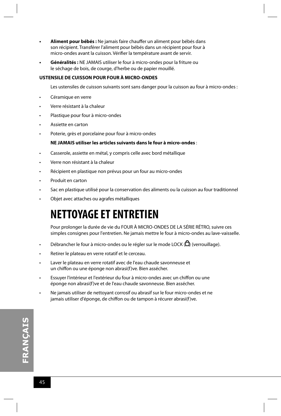 Nettoyage et entretien | Nostalgia Electrics RMO400 SERIES User Manual | Page 47 / 48